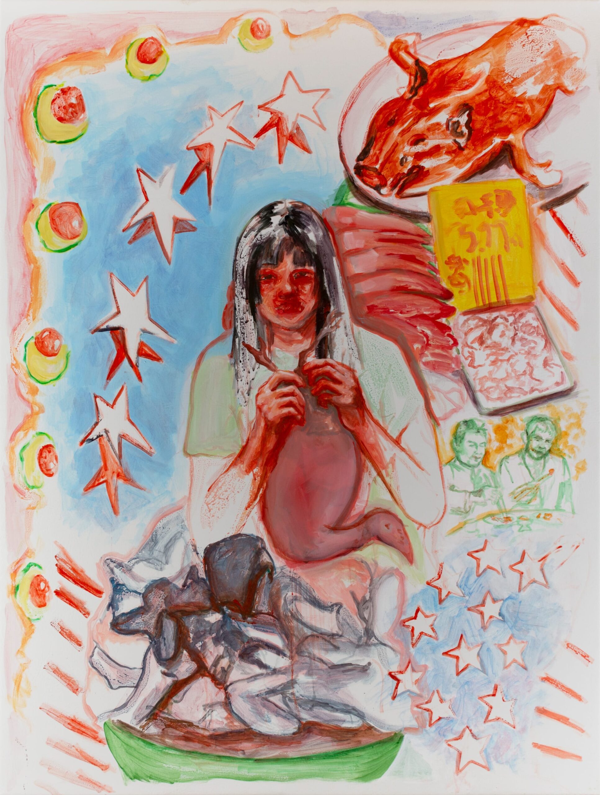 Von Hyin Kolk, American Ego (Meat Girl), 2021, acrylic on faux leather vinyl