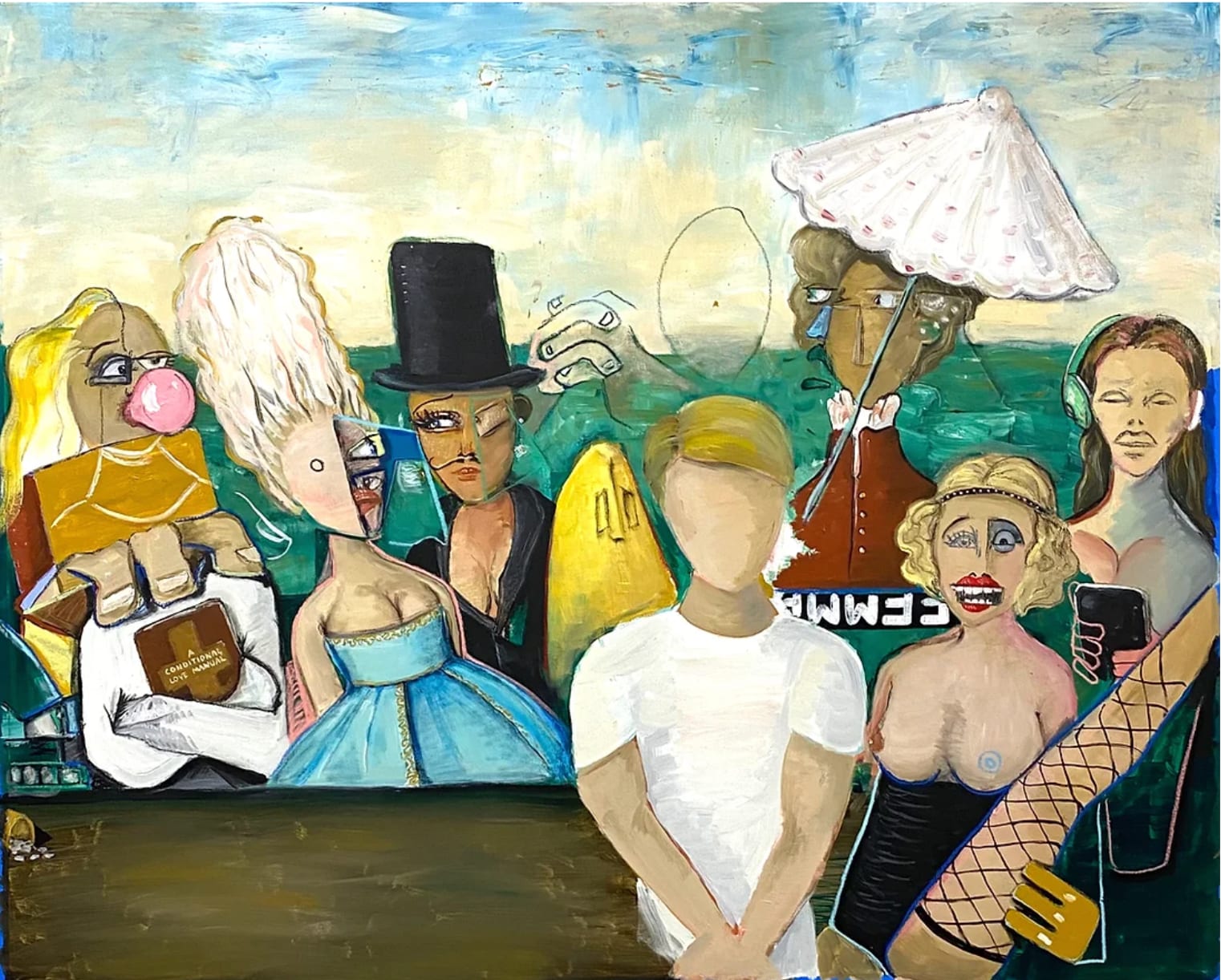 Wes Aderhold, Costume Party, 2021, acrylic, oil pastel on canvas