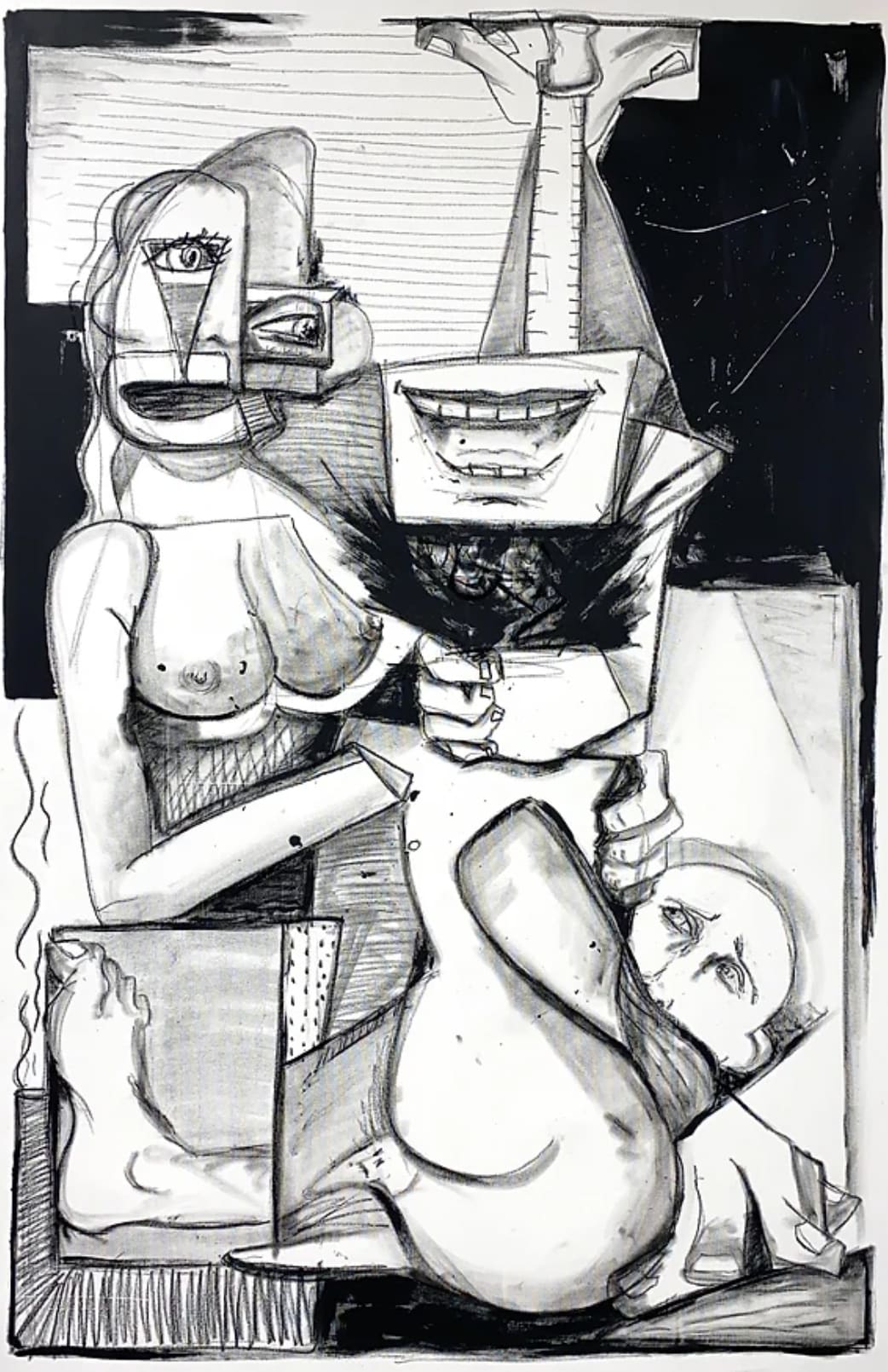 Wes Aderhold, SMILE THROUGH IT, 2021, acrylic, oil pastel, oil bar on canvas
