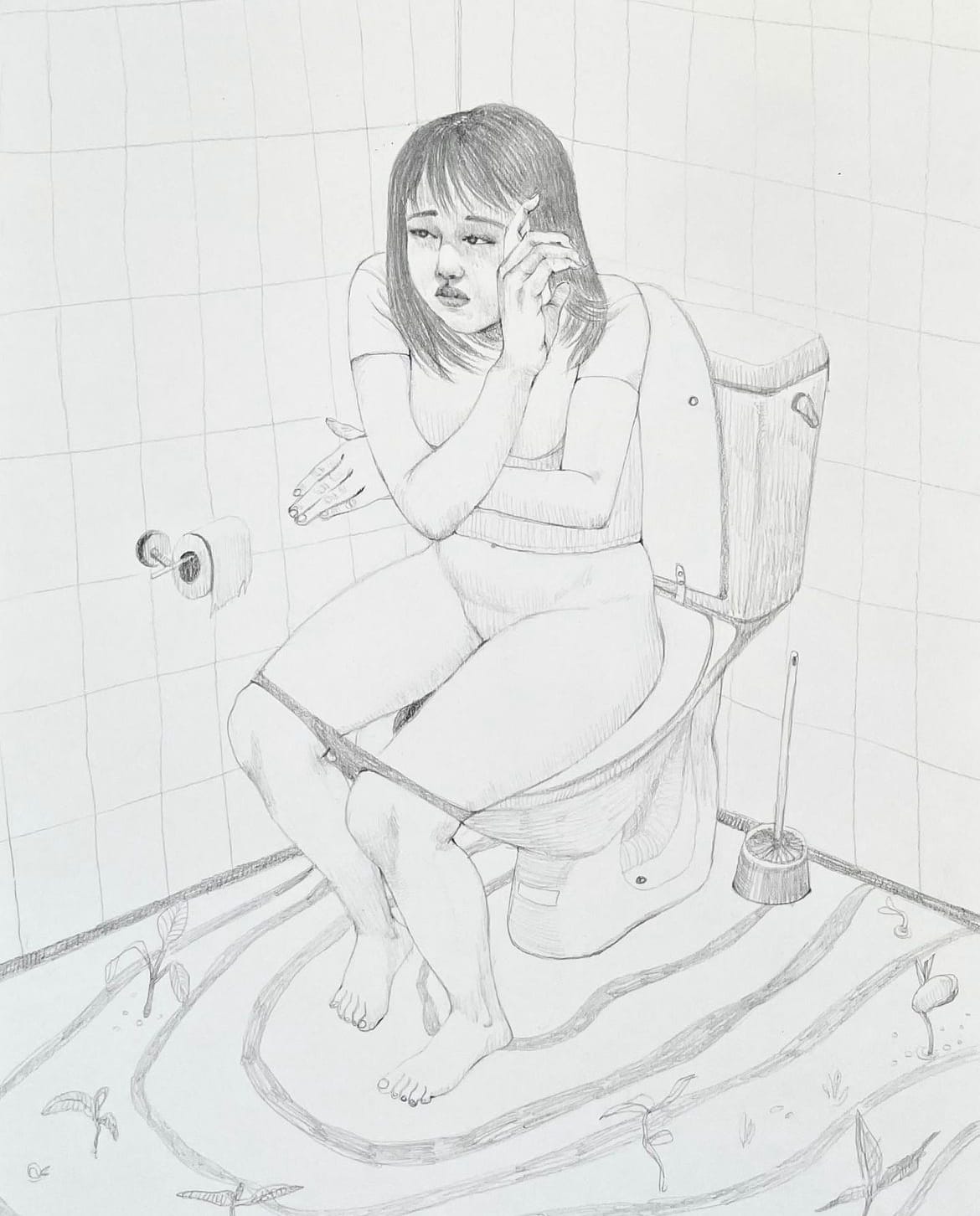 Xiangni Song, After Party, 2021, pencil drawing on paper