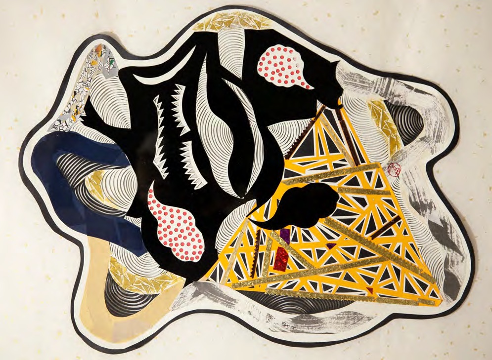 Xin Song, Brain Water (Wave Series), 2022, mixed materials collage with paper cut on paper