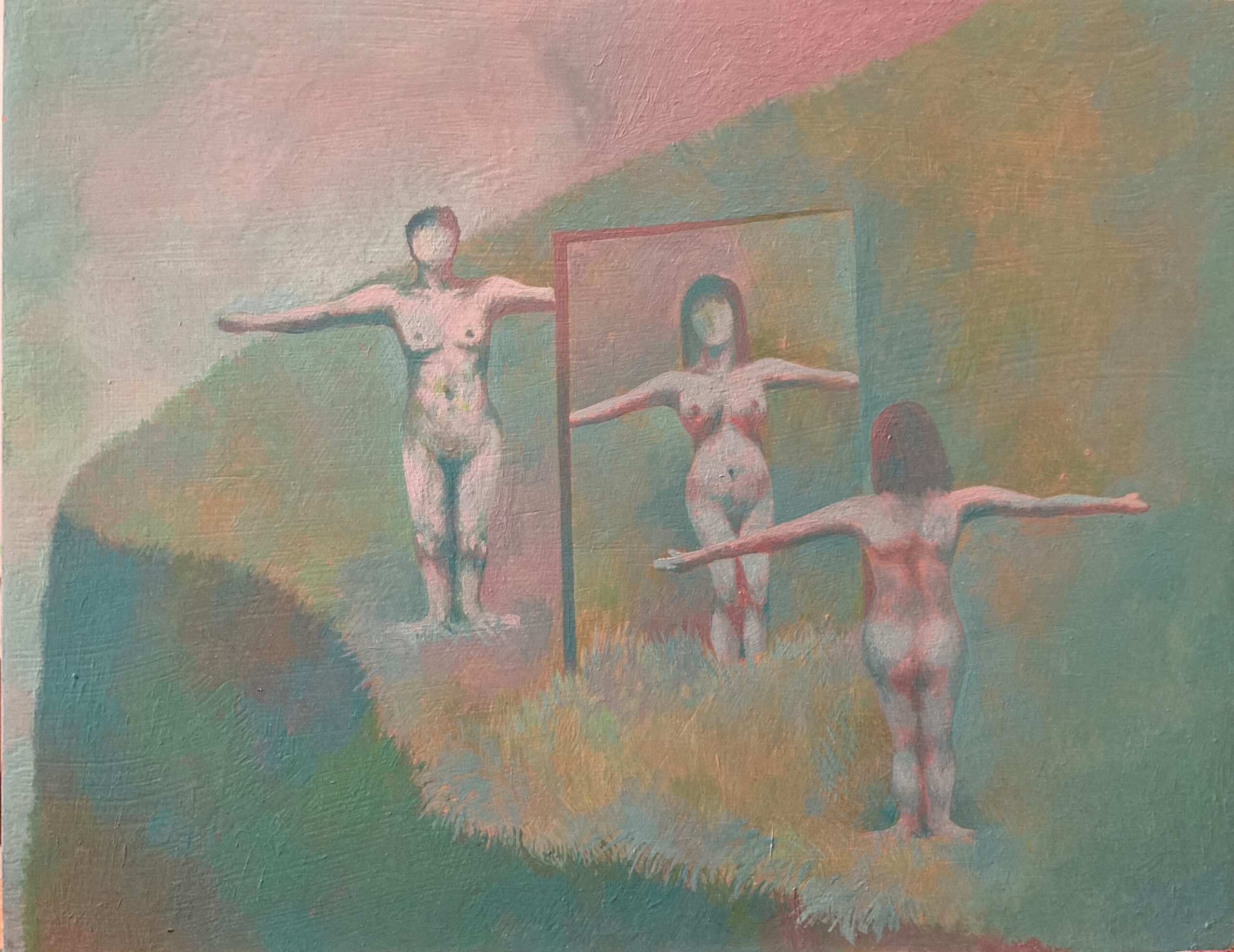 Xinyu Wo, Reflection, 2022, oil on wood panel
