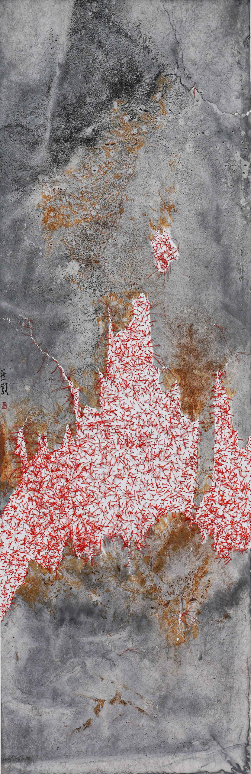 Yanzi Zhang, Hyperplasia No. 4, 2023, ink, gauze, and thread