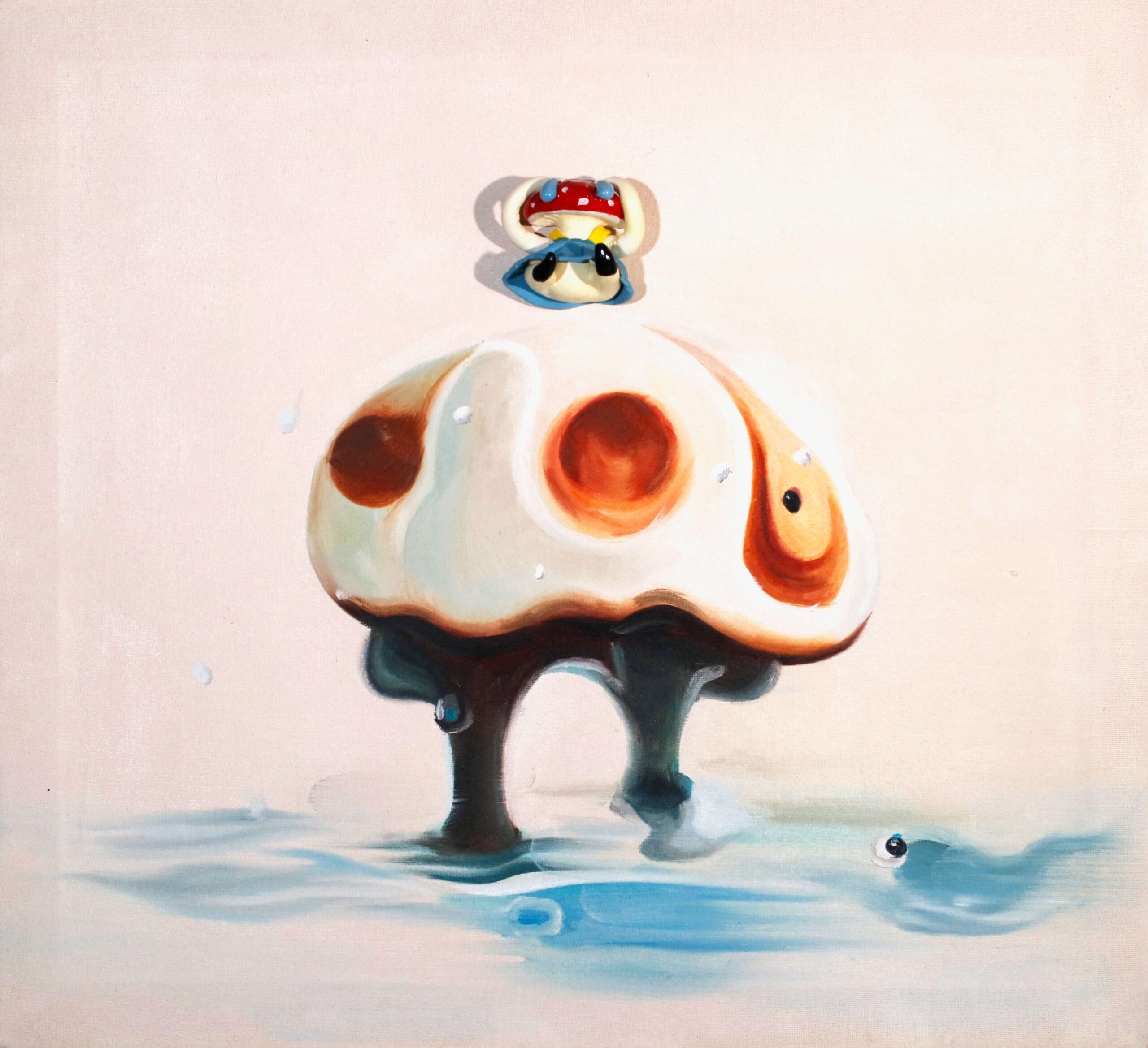Yingyao Liang, The Pool of Tear, 2022, oil on canvas, paper clay sculpture