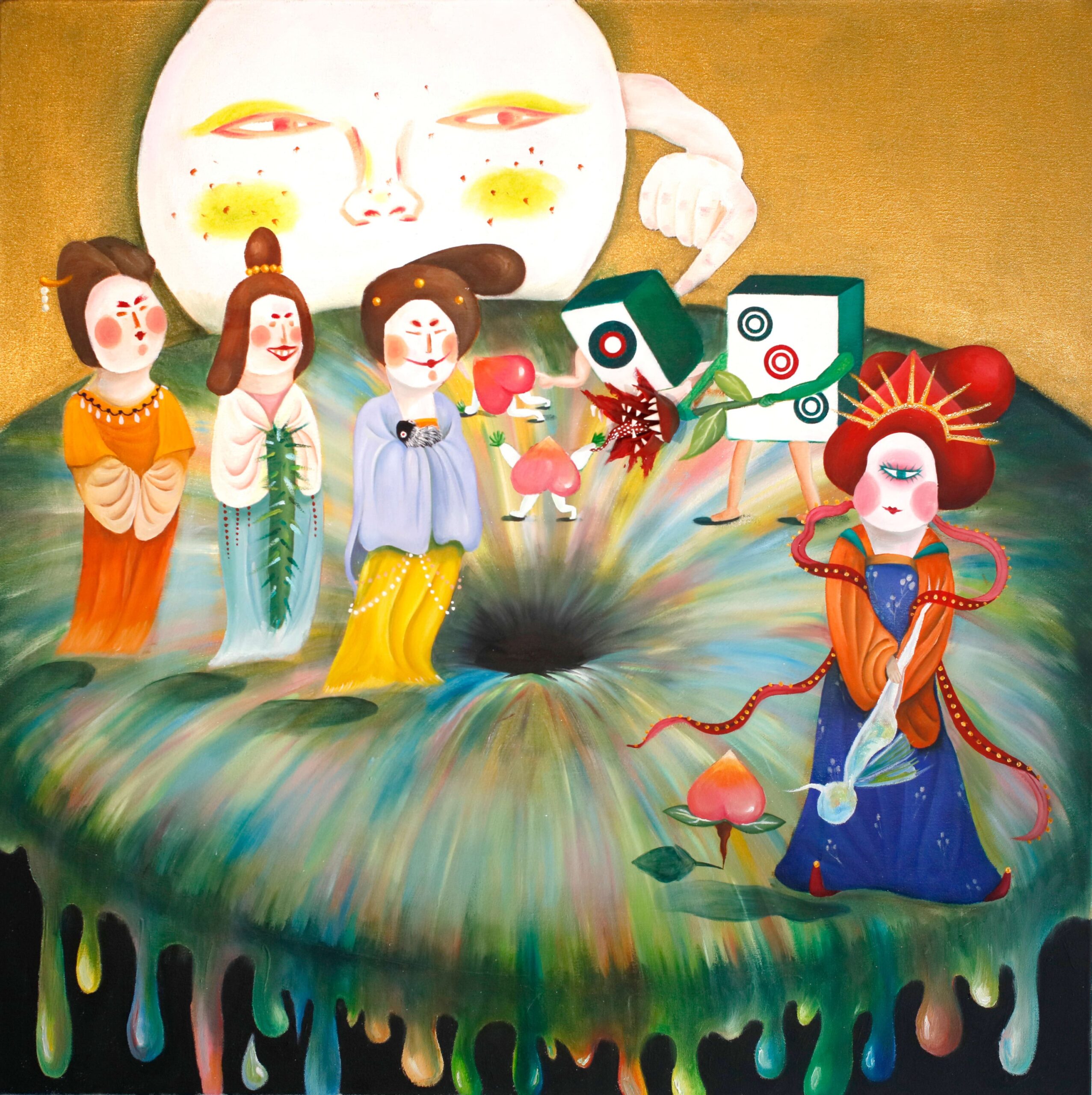 Yingyao Liang, The Queen's Croquet-Ground, 2023, oil on canvas, clay sculpture