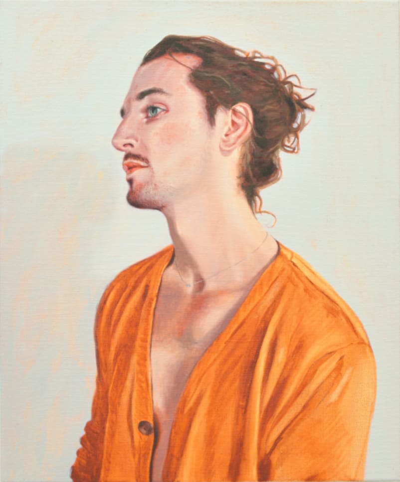 Justin Natividad, Man with necklace, 2022, oil on canvas