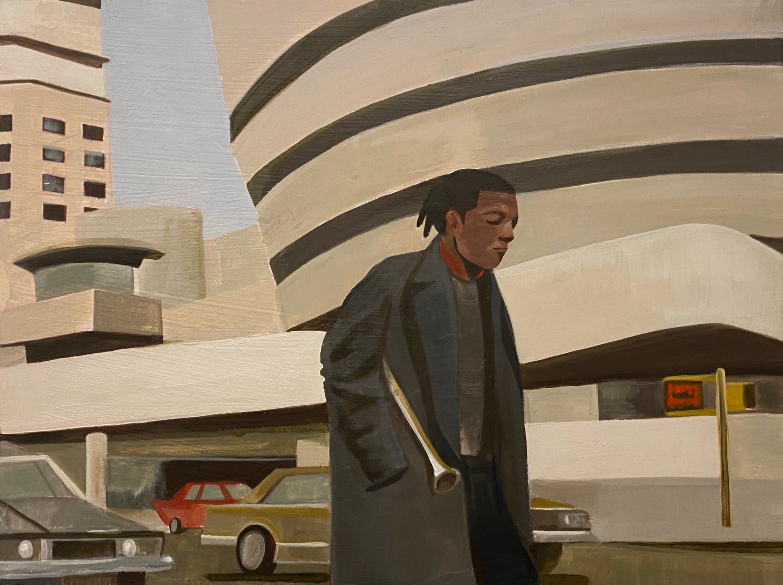 Leonard Baby, Basquiat at the Guggenheim, 2022, acrylic and oil on wood panel