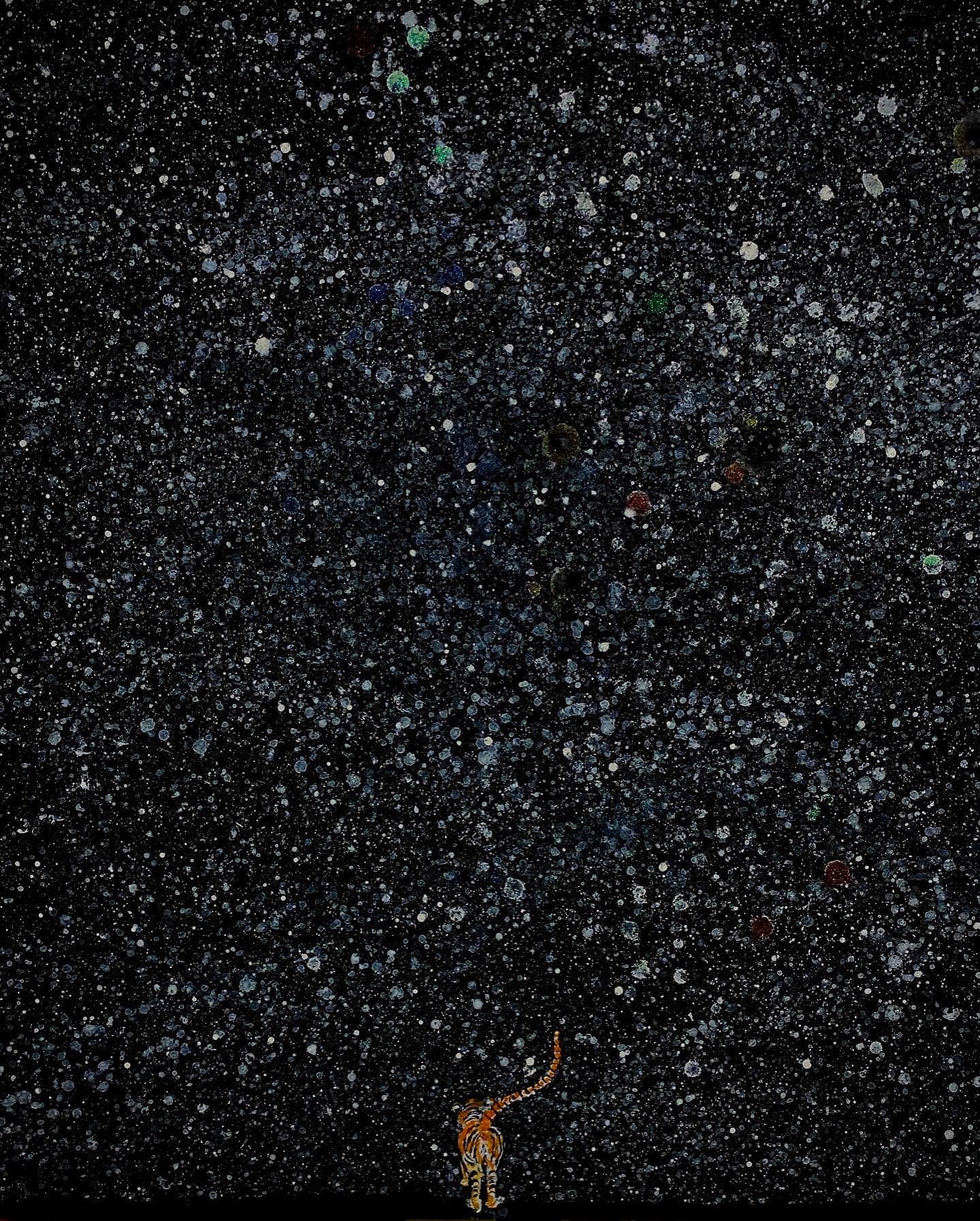 Mary DeVincentis, On the Edge, 2022, Flashe and glitter on panel