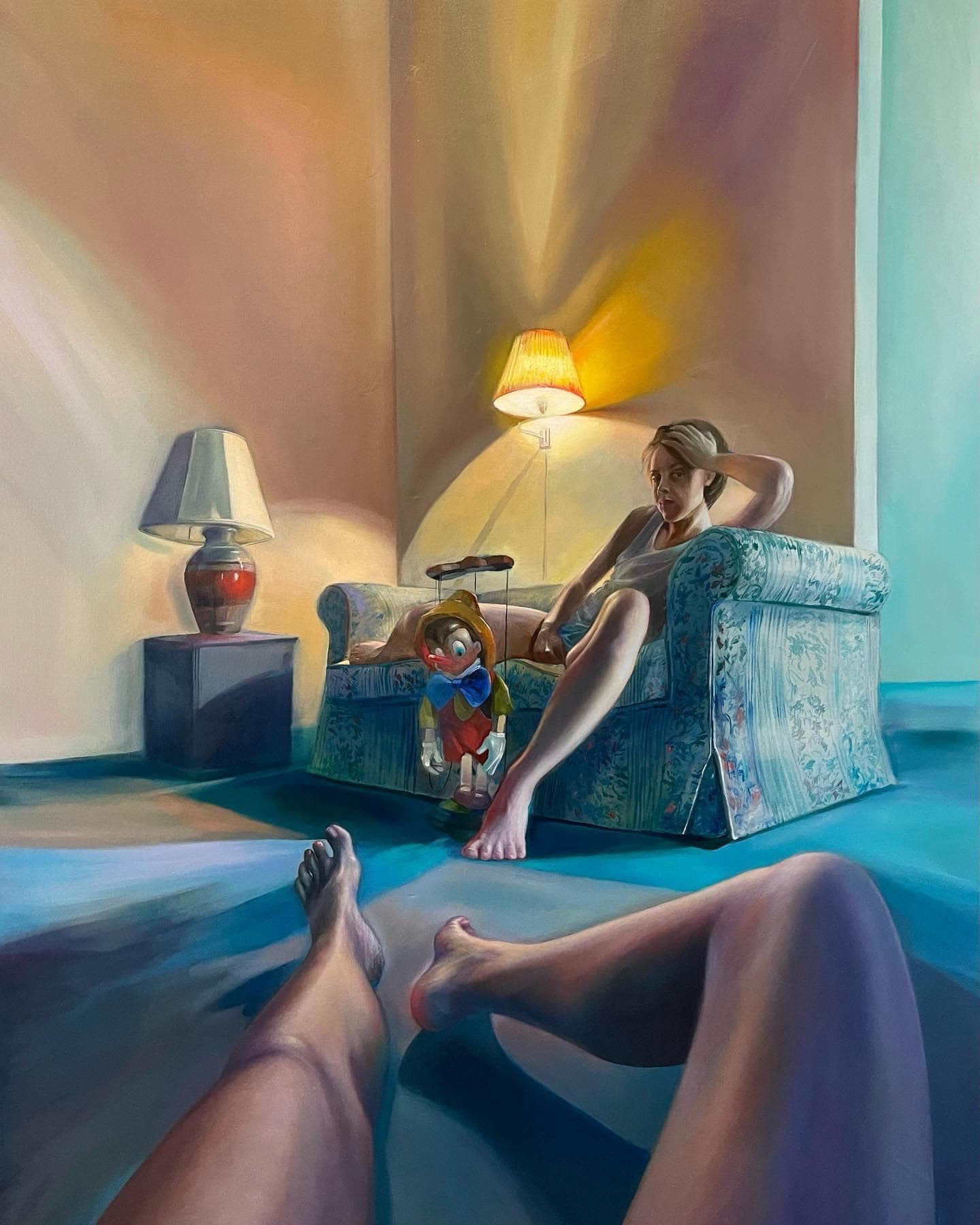 Salome Rigvava, Blue Night (After Pinocchio's Birthday), 2022, oil on canvas