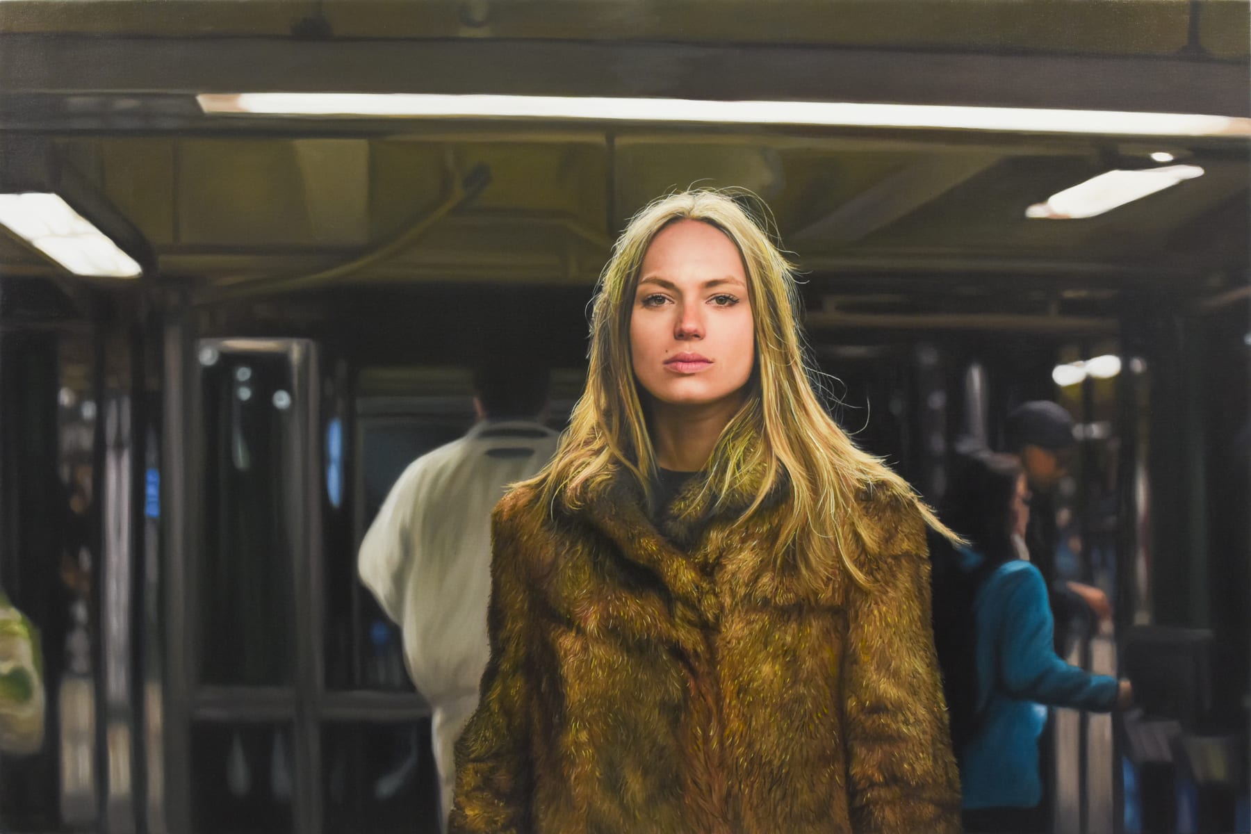 Yigal Ozeri, Suzanna in subway, 2022, oil on canvas