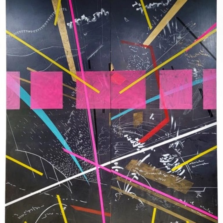 Federation Acrylic, ink and tapes on wood panel 72x85in 2022